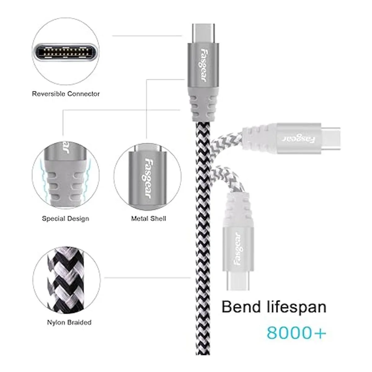 Fasgear Cable USB C a USB B de 6 pies de nailon trenzado_2