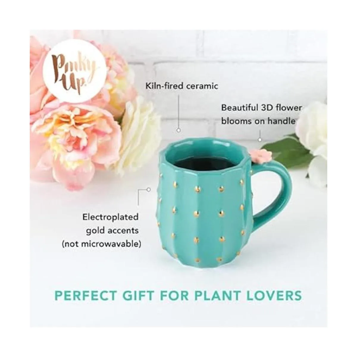 Pinky Up Taza de cactus cerámica verde 3D detalles_3