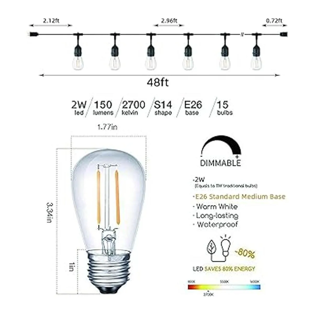Svater 2 unidades de cadena de luces LED S14 IP65_3