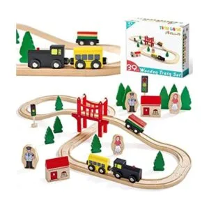 Tiny Land Juego de tren de madera para niños pequeños 39_1