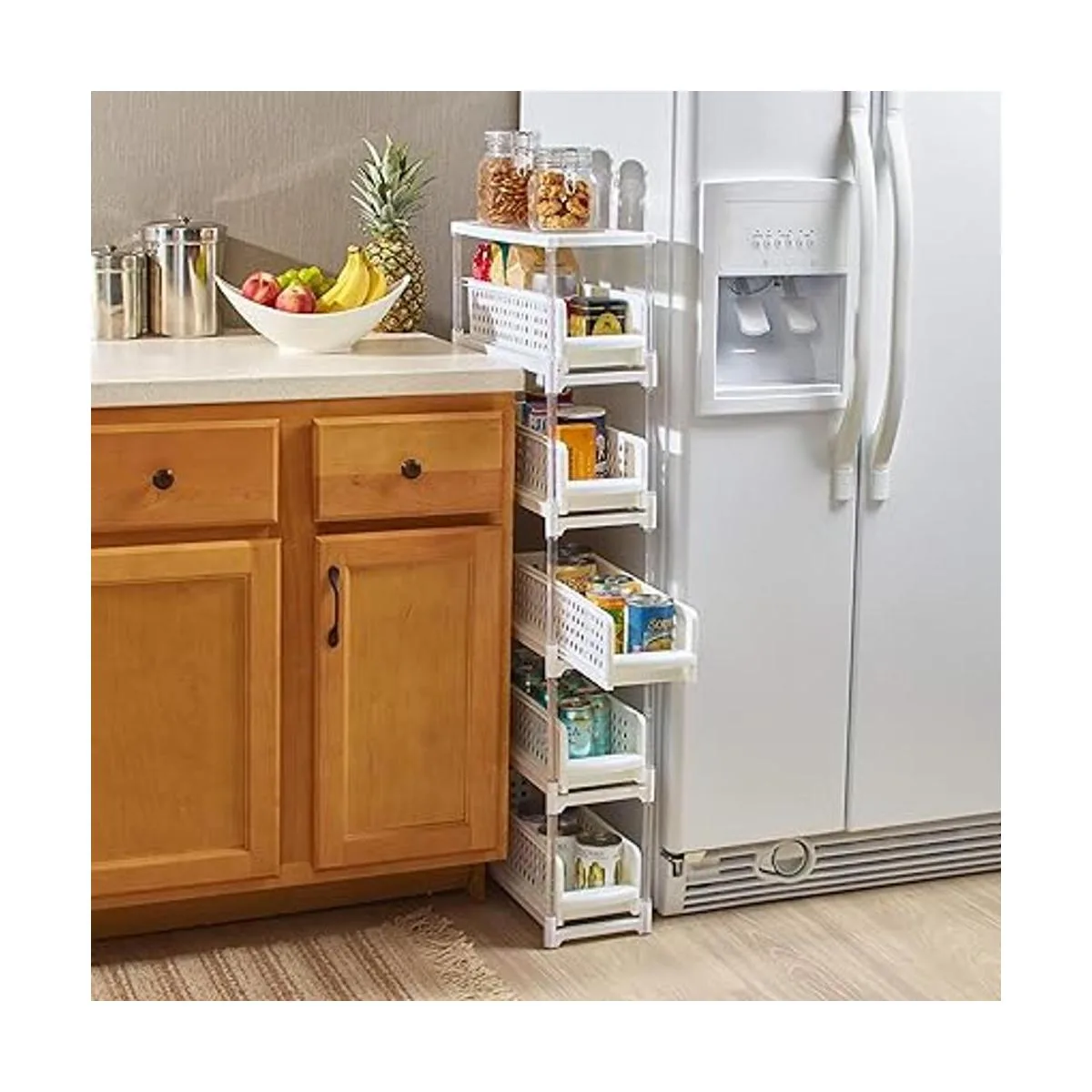 Almacenamiento de cocina delgado con cinco cajones_2