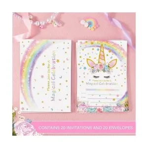 AMZTM Invitaciones de fiesta de unicornio mágico con_5
