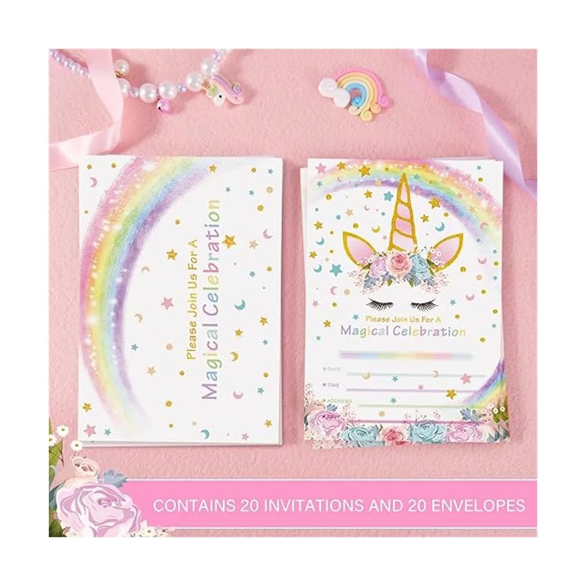 AMZTM Invitaciones de fiesta de unicornio mágico con_5