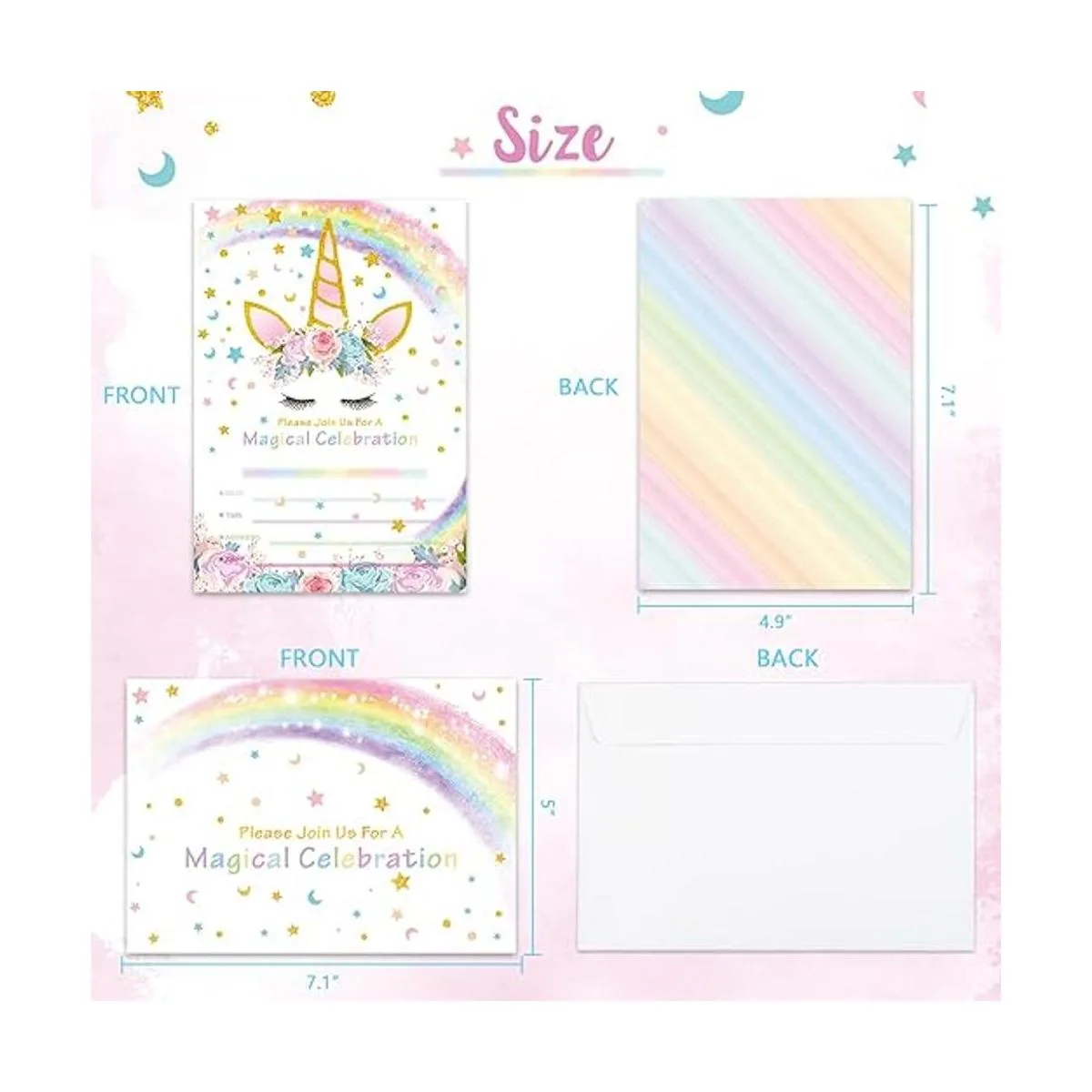 AMZTM Invitaciones de fiesta de unicornio mágico con_2