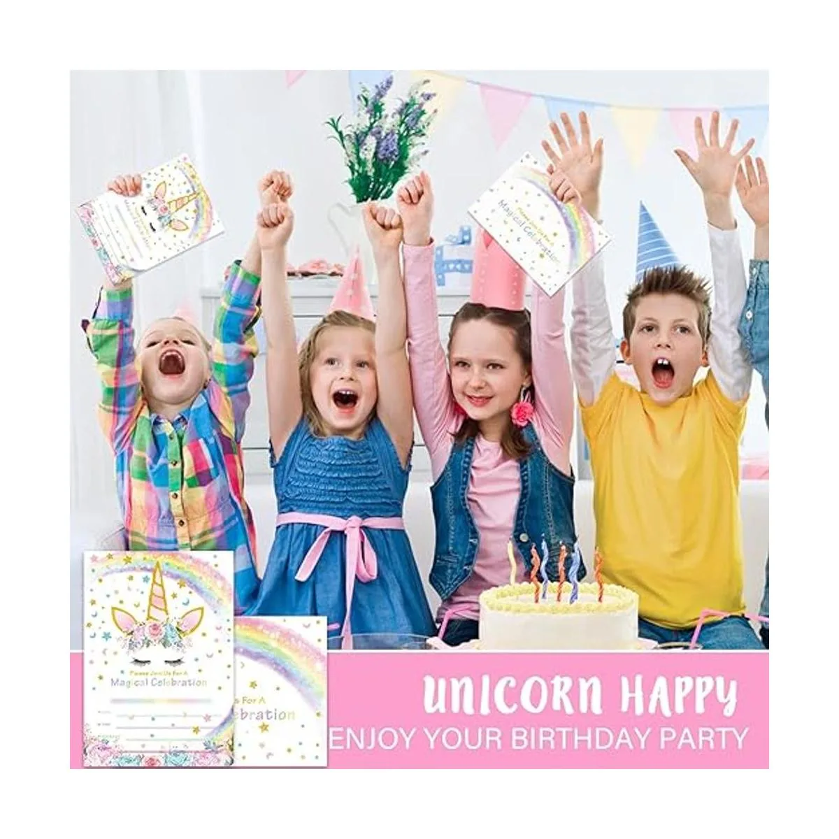 AMZTM Invitaciones de fiesta de unicornio mágico con_6