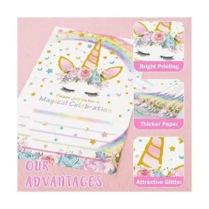 AMZTM Invitaciones de fiesta de unicornio mágico con_4