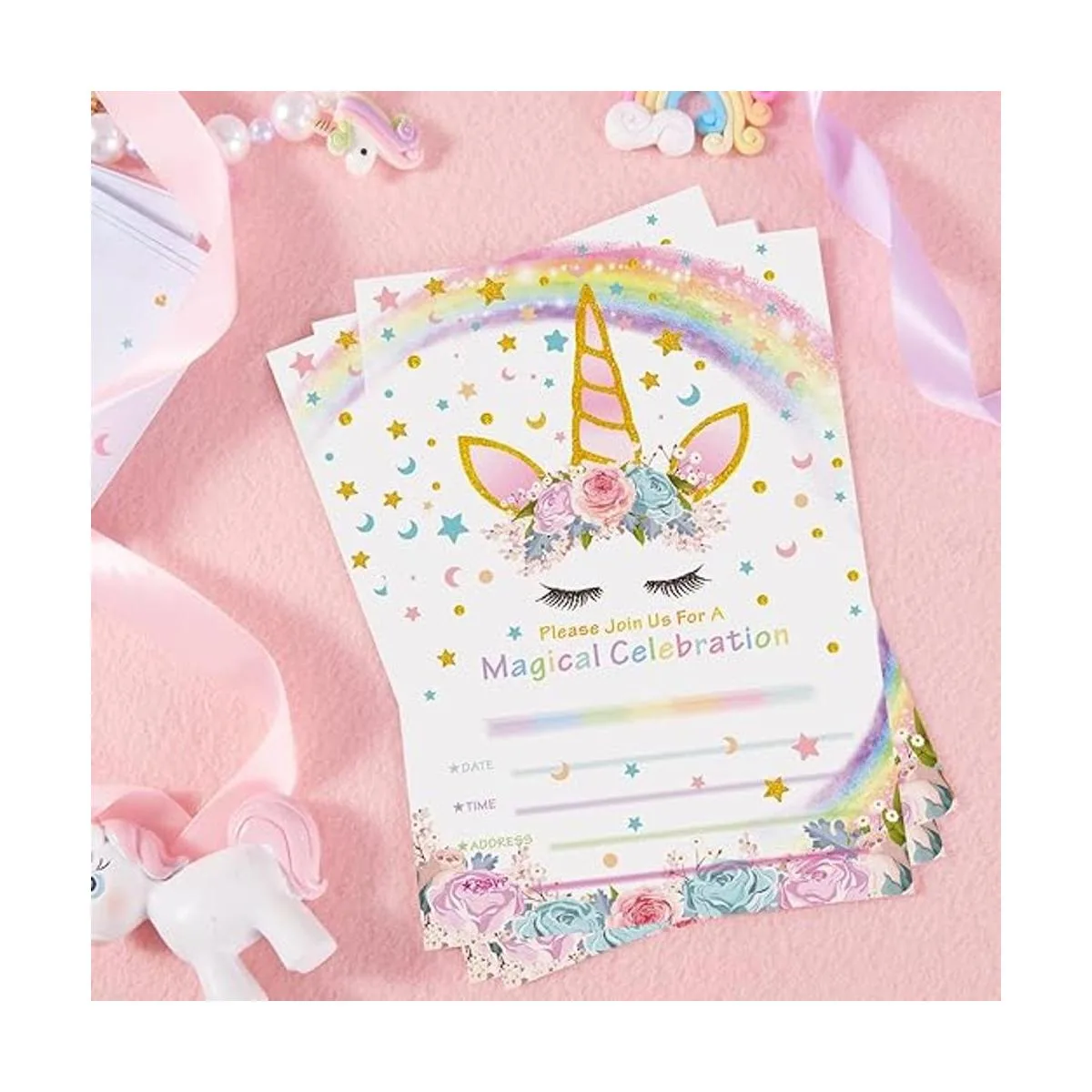 AMZTM Invitaciones de fiesta de unicornio mágico con_3