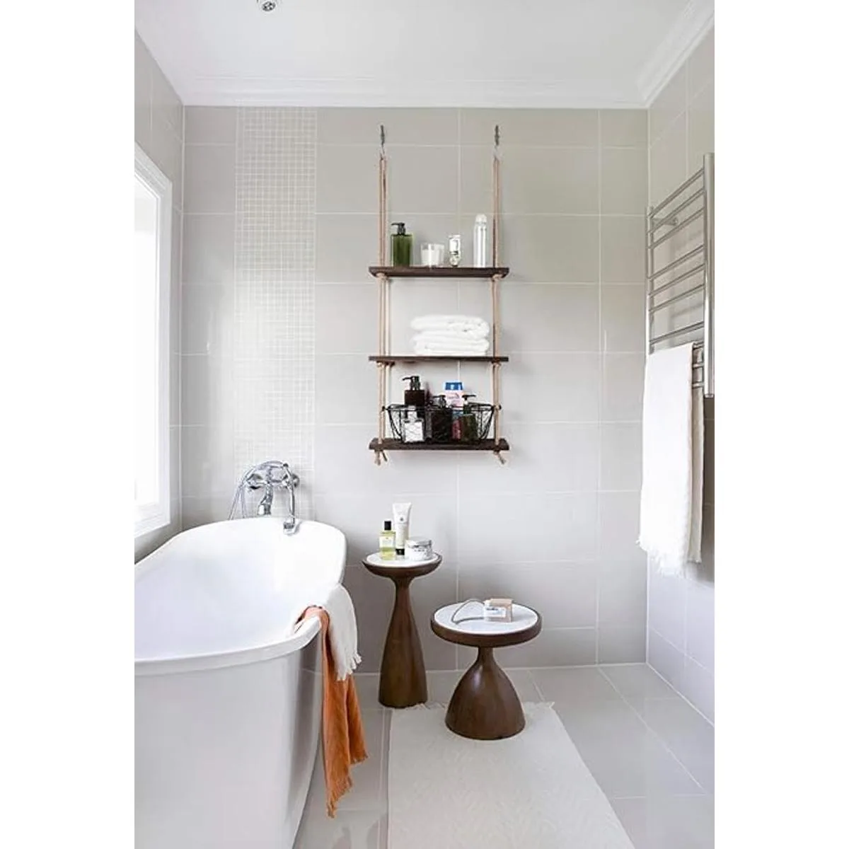 Mkono Estantes colgantes de madera rústica de 3 niveles_5