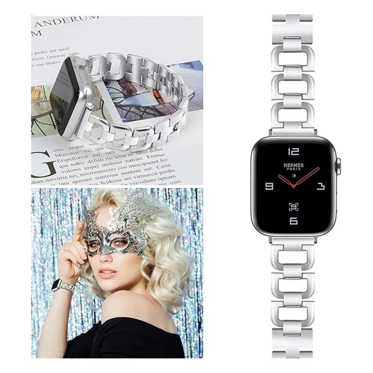 OULUCCI Correa de acero inoxidable compatible con Apple_5