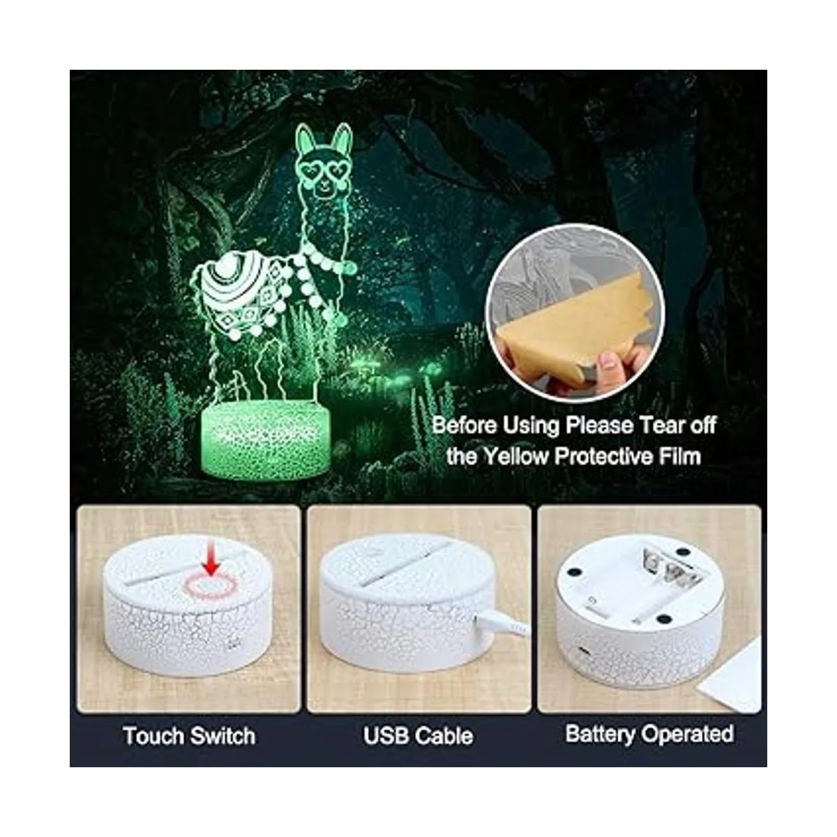 Lámpara de ilusión óptica 3D de llama de alpaca 16_3