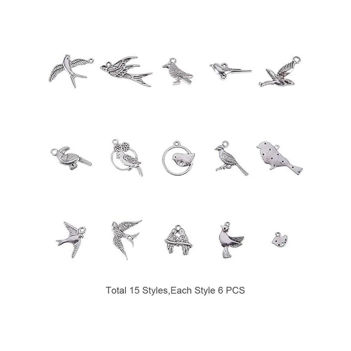 PH PandaHall Dijes de pájaro de 15 estilos 90 piezas de_2