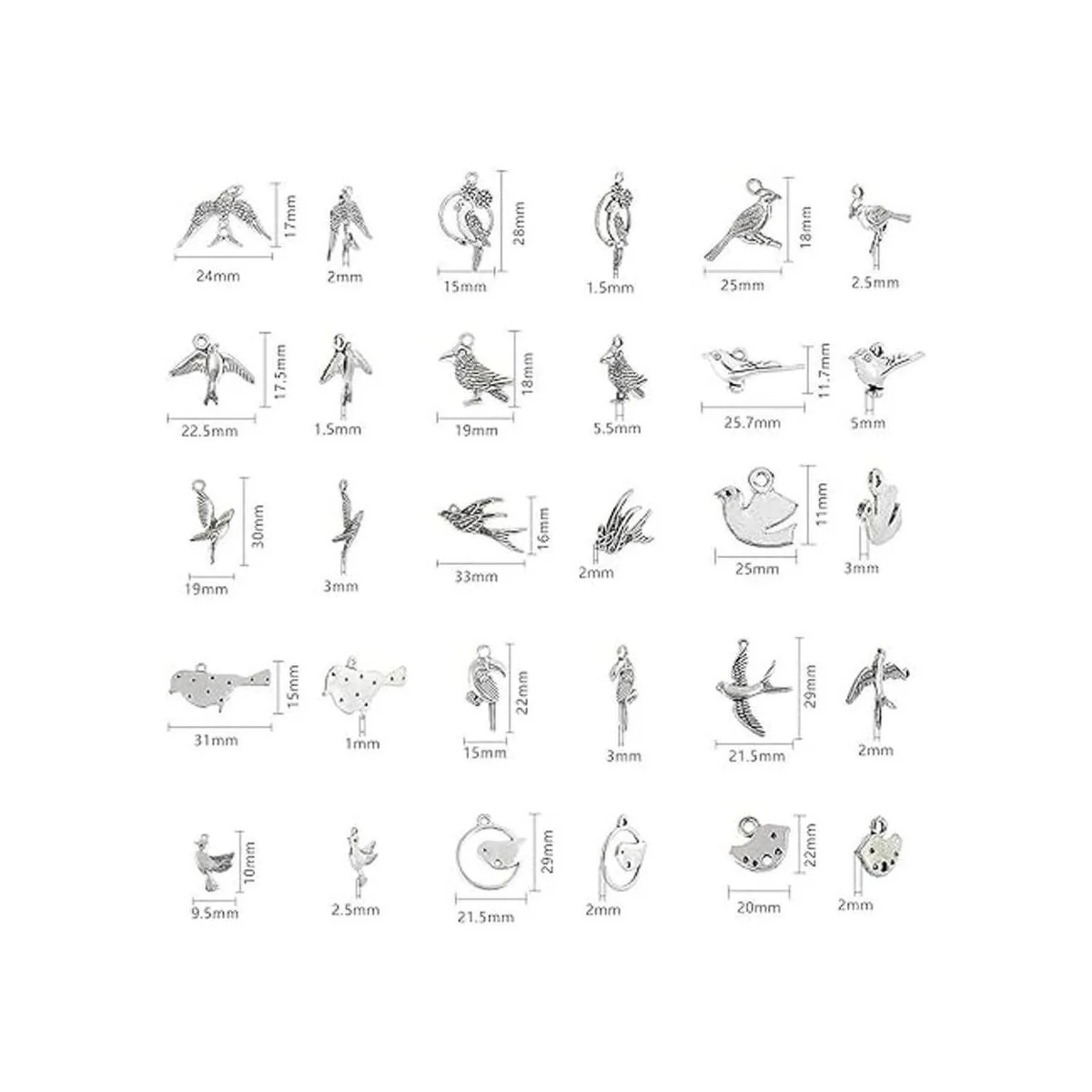 PH PandaHall Dijes de pájaro de 15 estilos 90 piezas de_3