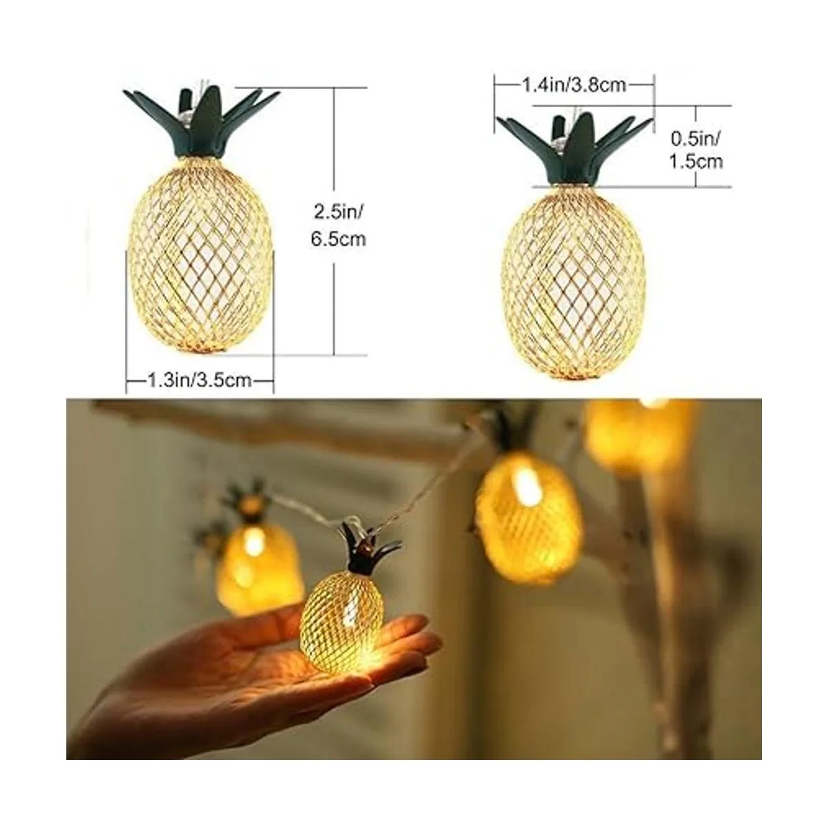 BIMEE Guirnalda de luces solares de piña de 15 pies 20_3