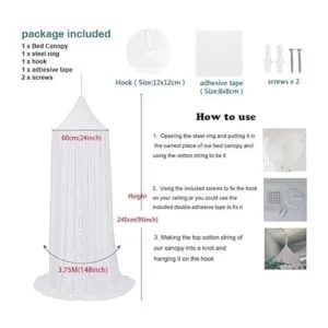 Toldo de cama para niños con malla colgante con pompones_5