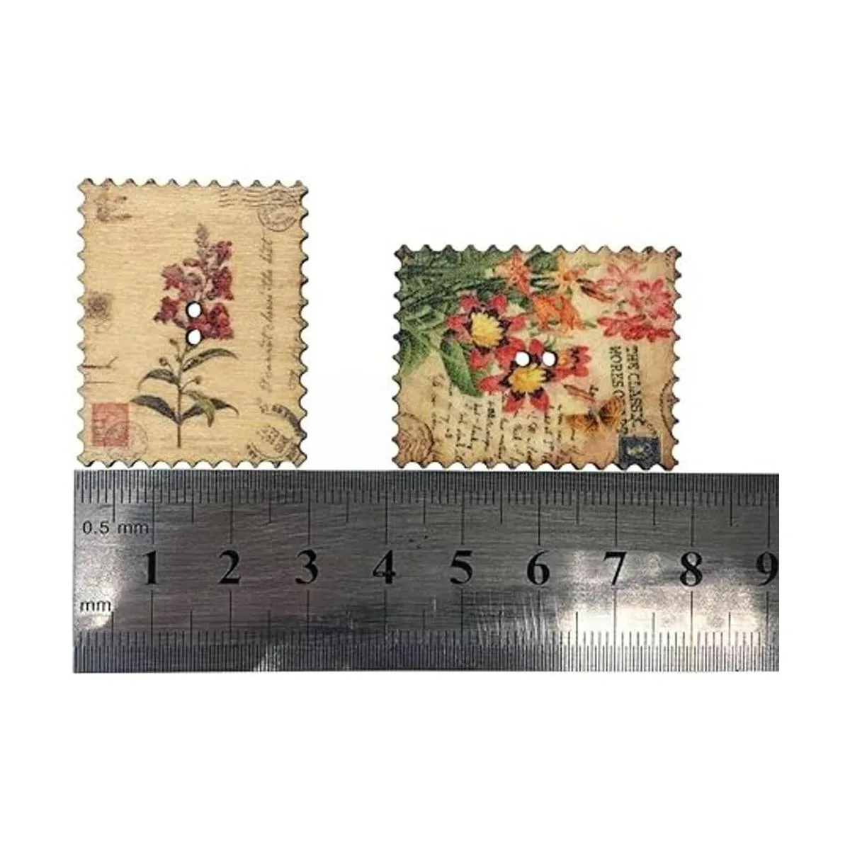 Botones de madera sellos retro con forma de flor_3