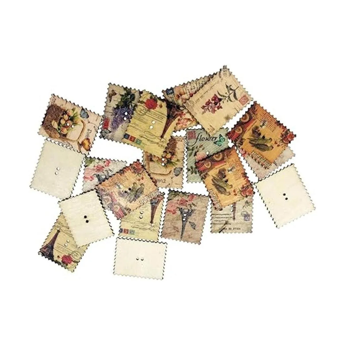 Botones de madera sellos retro con forma de flor_2