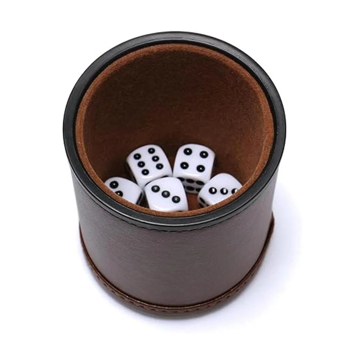 Juego de tazas de dados de cuero con forro de fieltro_6