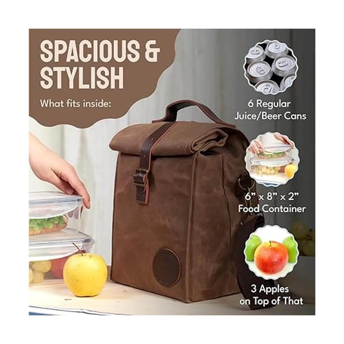 Bolsa de almuerzo de lona encerada aislada por ASEBBO._3