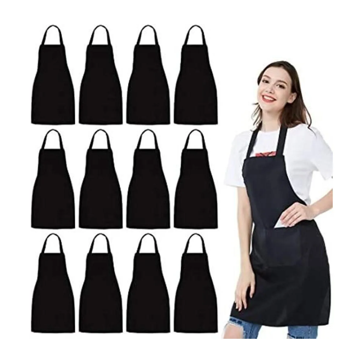 Paquete de 12 delantales negros de Nobondo unisex con 2_1