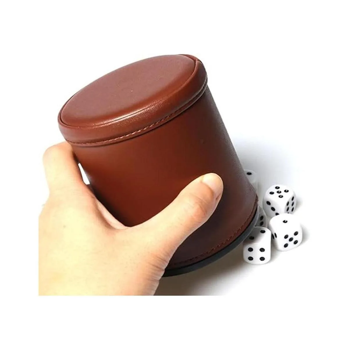 Juego de tazas de dados de cuero con forro de fieltro_5