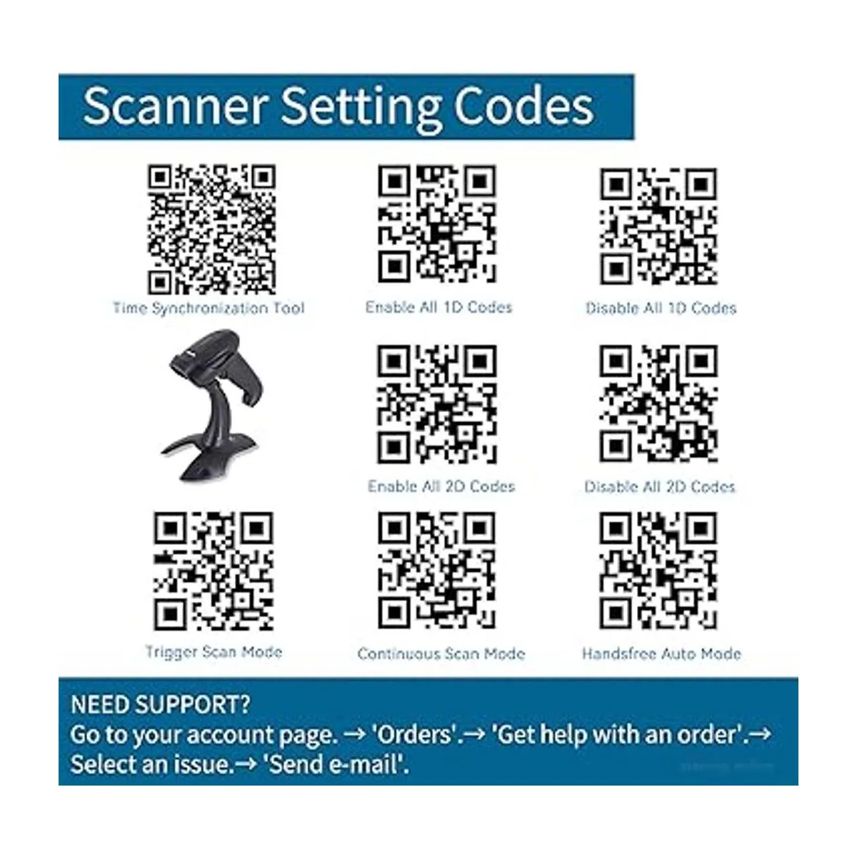 Alacrity 2D QR Wireless Barcode Scanner con soporte_2