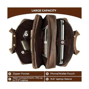 Maletín de cuero de vaca superior para hombres bolsa de_5