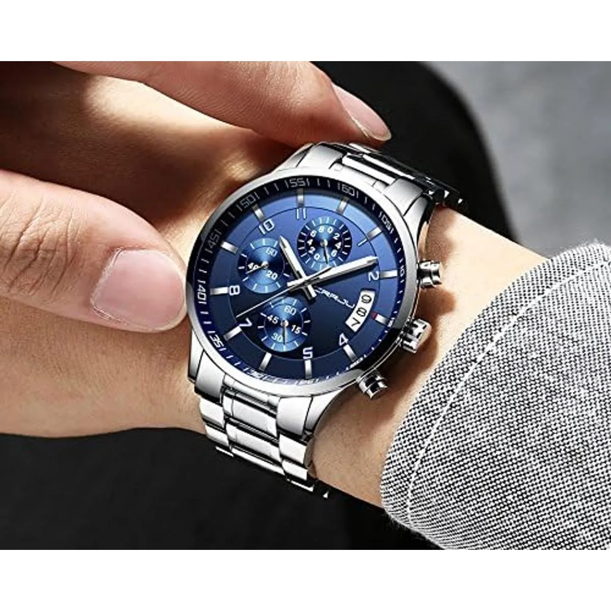 CRRJU Reloj de pulsera de acero inoxidable para hombre_5