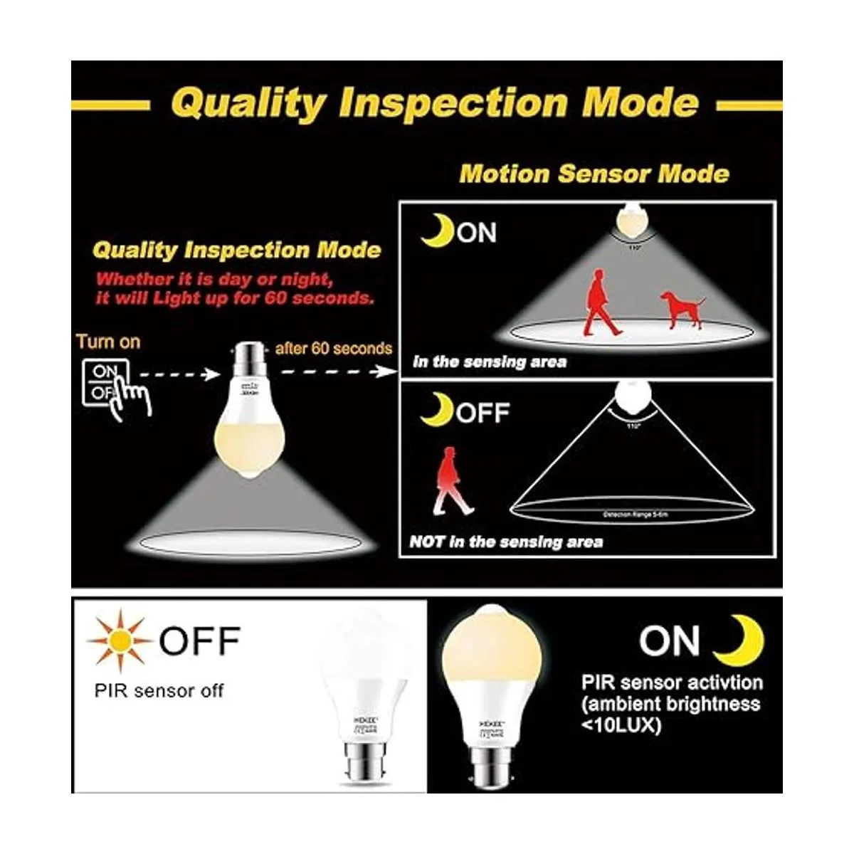 HEKEE Bombilla LED con sensor de movimiento de 9 W A19 PIR_2