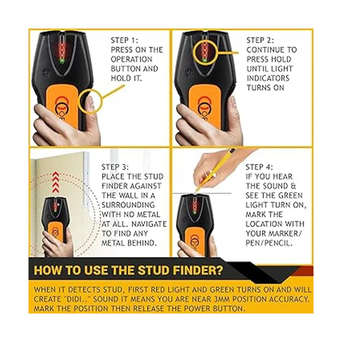 OFIRCREATION Buscador de pernos nivel láser 3 en 1_5