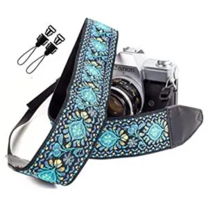 Correa de cámara vintage tejida azul para todas las_1