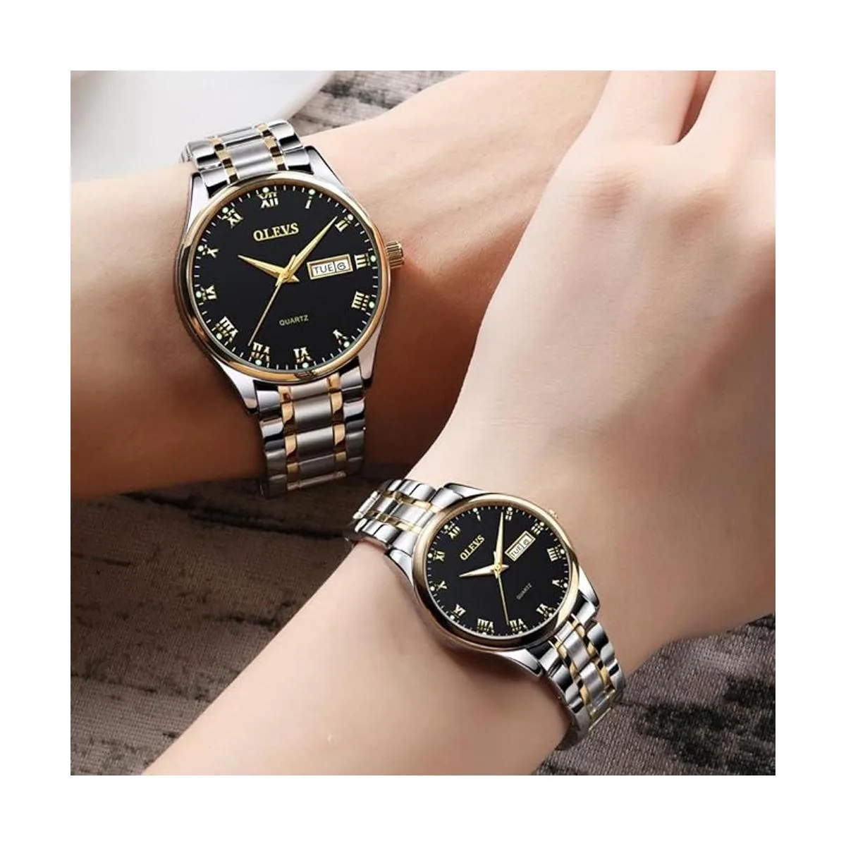 OLEVS Juego de 2 relojes de cuarzo para parejas de San_3