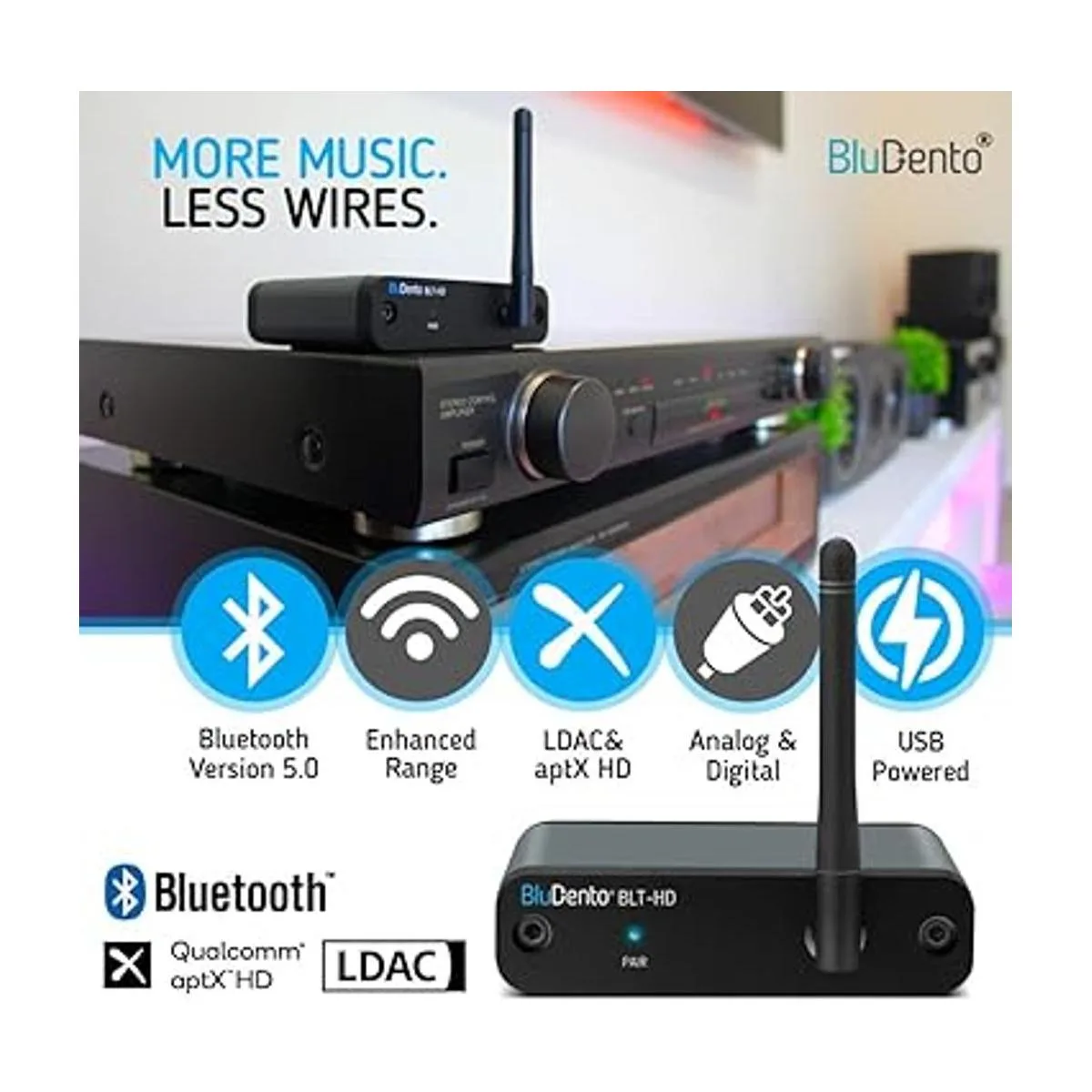 BluDento LDAC aptX HD Bluetooth 5.0 Receptor de audio_2