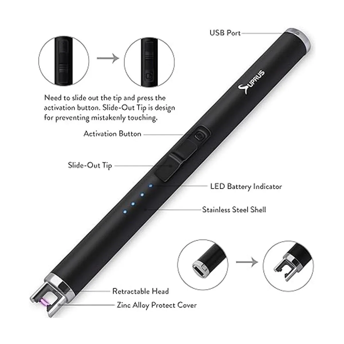 Encendedor de arco de vela SUPRUS USB de 6.89pulgadas_3
