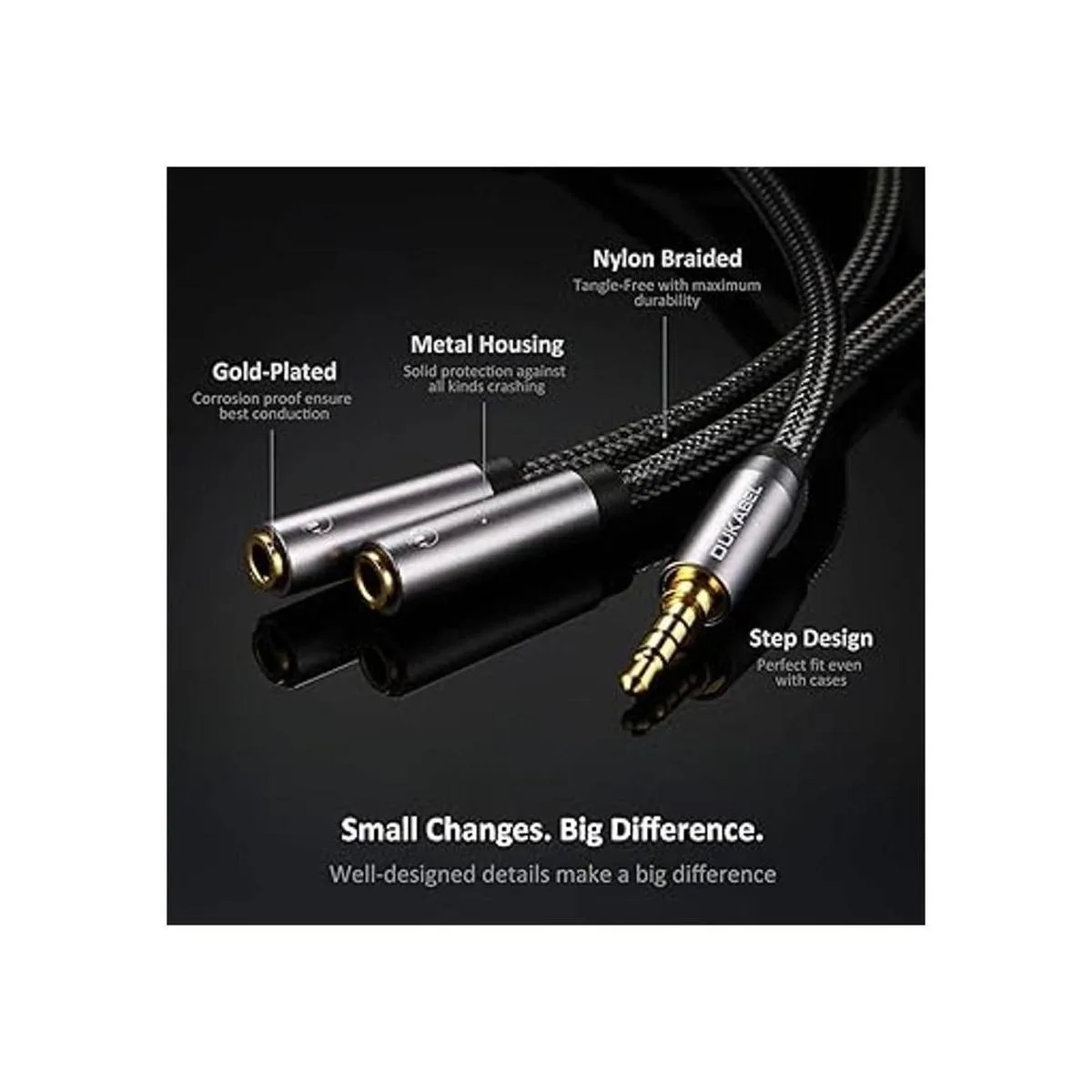 DUKABEL Divisor de auriculares trenzado fuerte y chapado_5