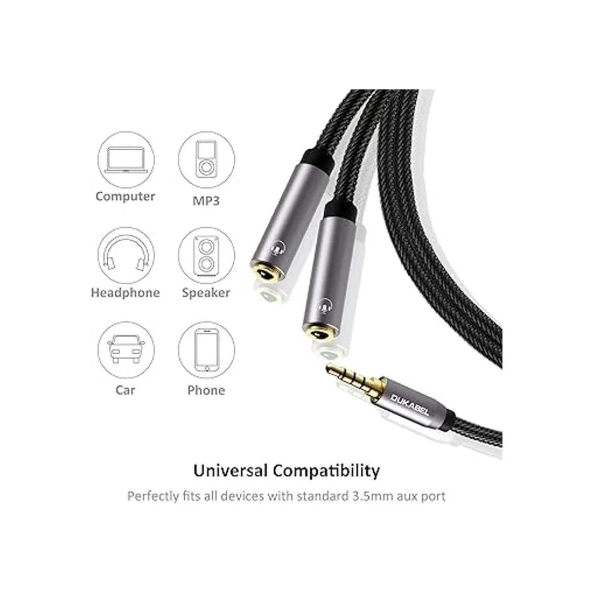 DUKABEL Divisor de auriculares trenzado fuerte y chapado_4