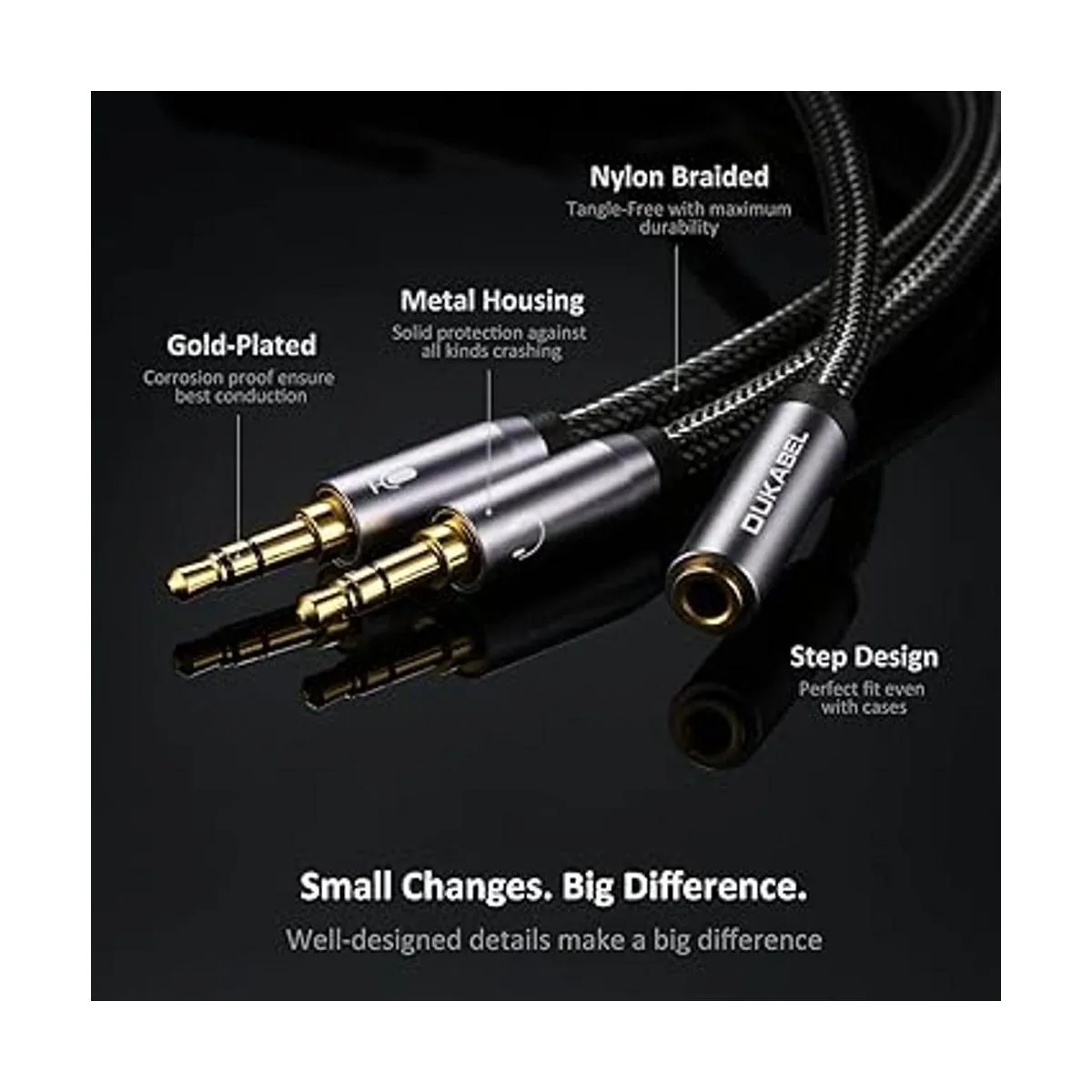 DUKABEL Cable divisor de auriculares chapado en oro y_2