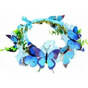 Diadema de flores de mariposa azules corona de pelo_1