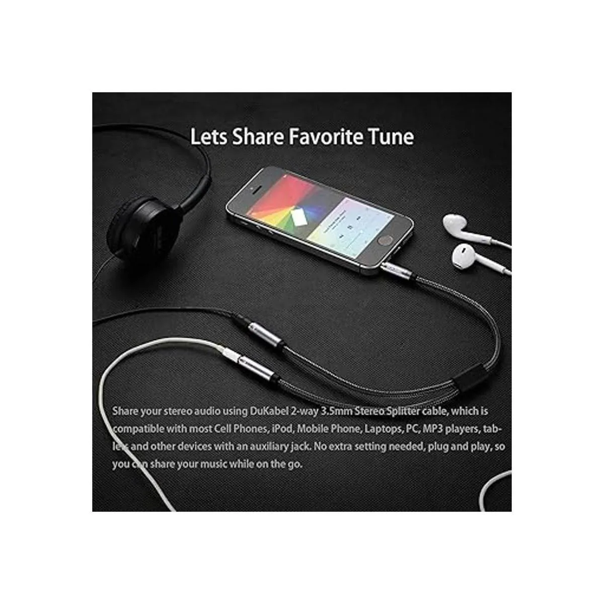 DUKABEL Divisor de auriculares trenzado fuerte y chapado_2