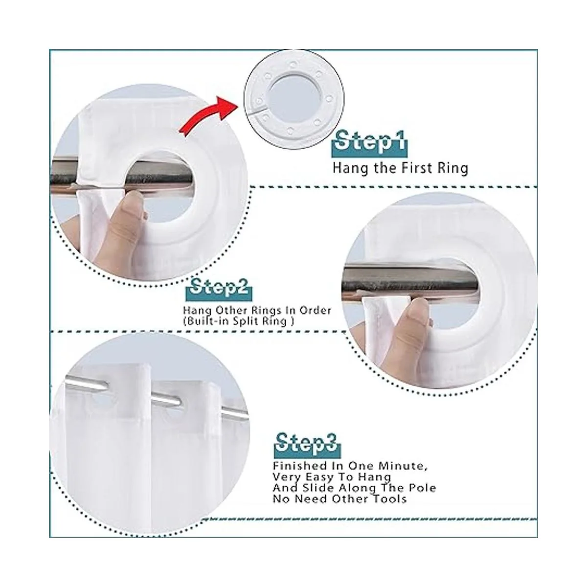 Conbo Mio Cortina de baño sin ganchos con forro_4