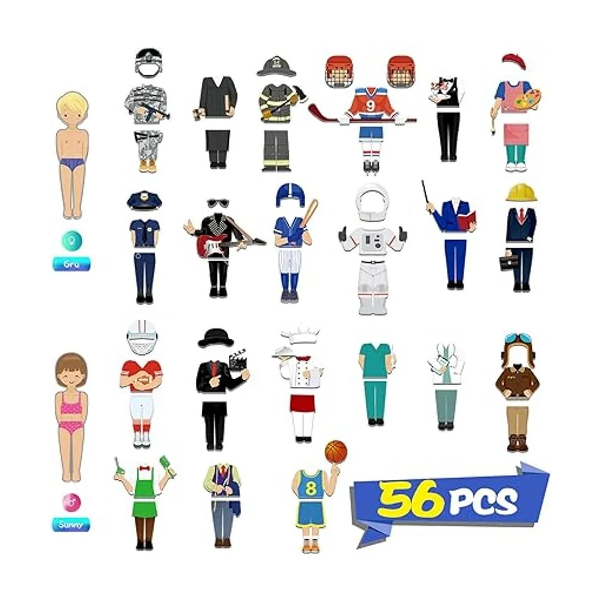 Juego de 56 muñecas magnéticas con 21 empleos perfecto_2