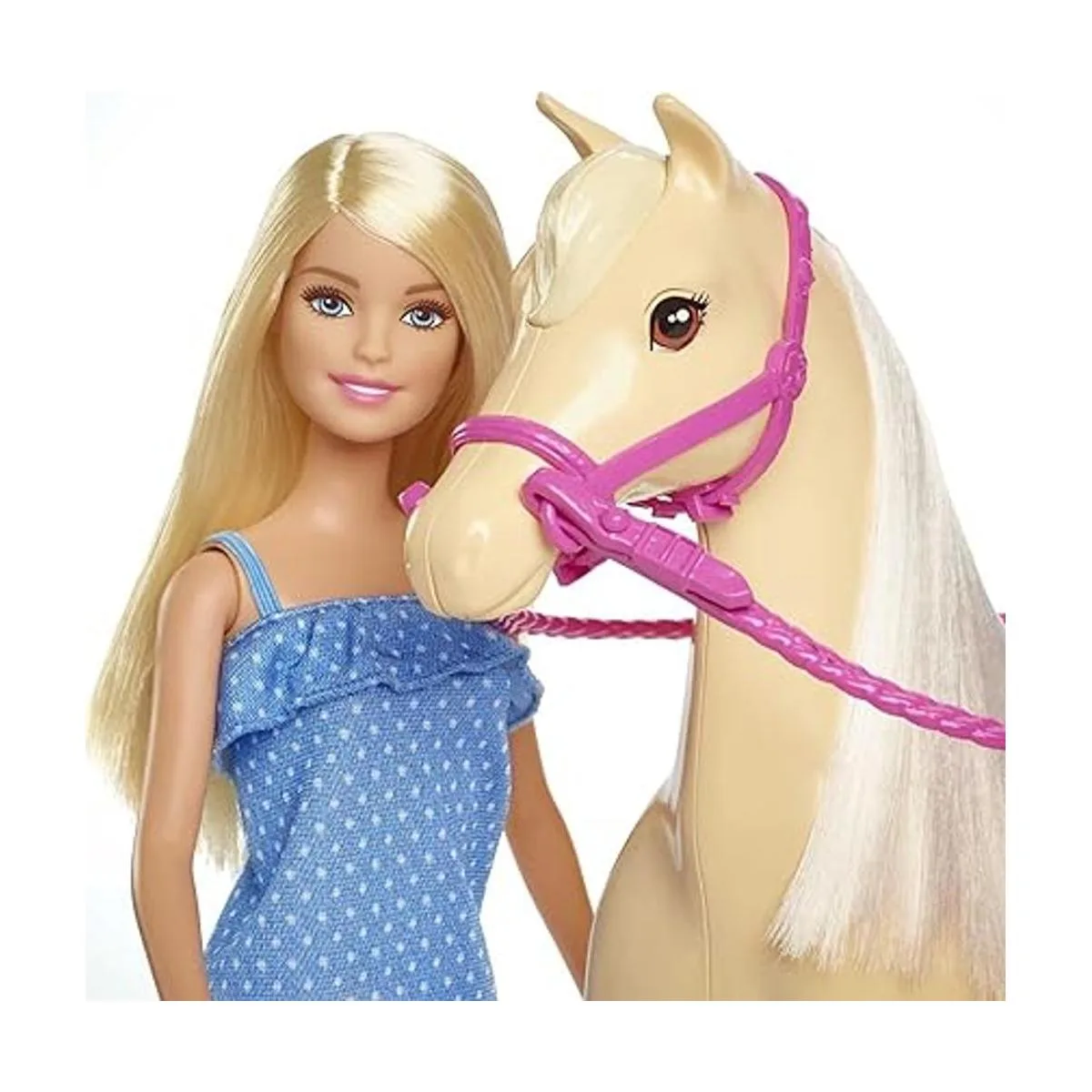 Barbie Muñeca rubia con casco y caballo marrón claro con_3