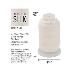 The Beadsmith Cordón de seda pura color blanco tamaño F_3
