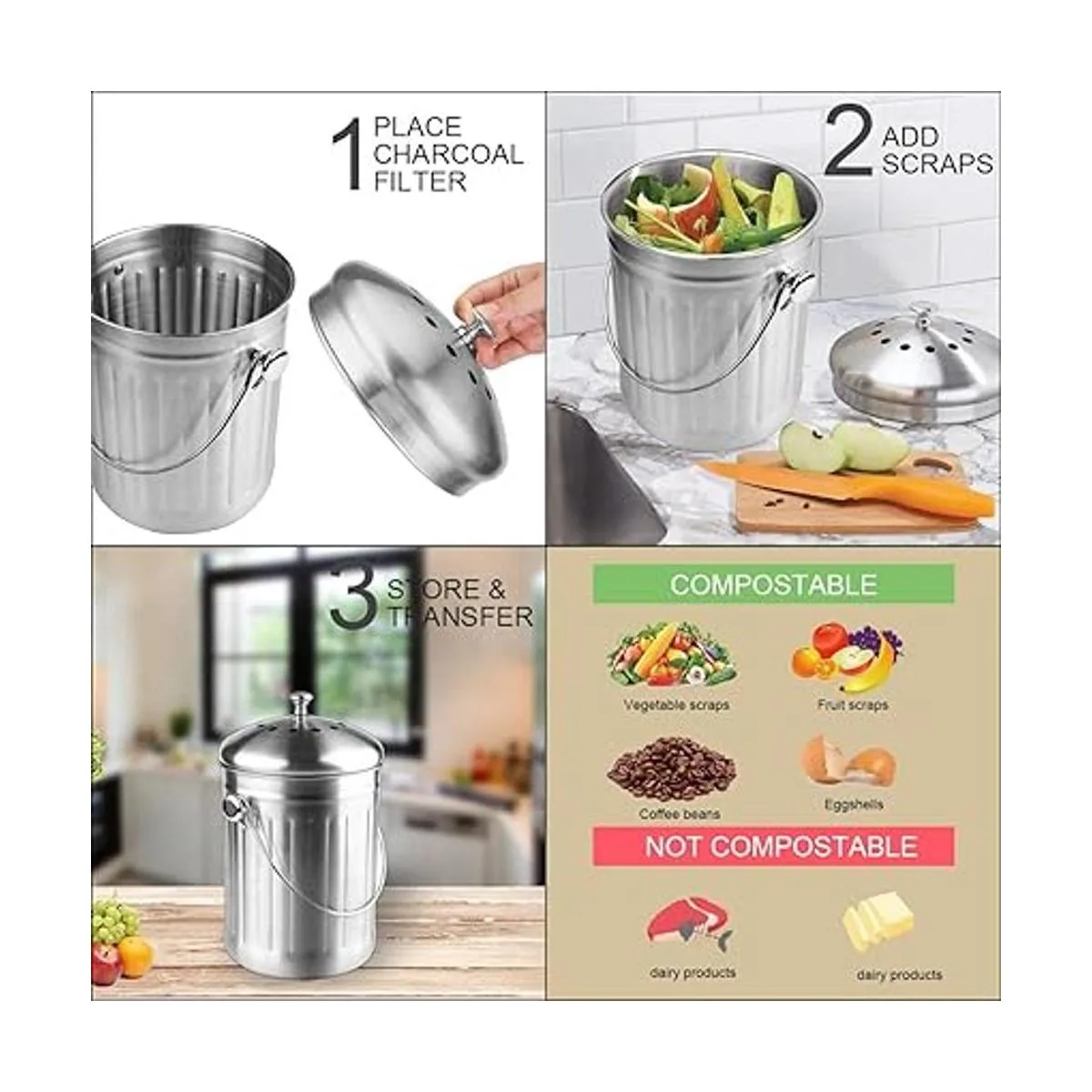 ENLOY Cubo de compostaje cubo de compost de acero_5