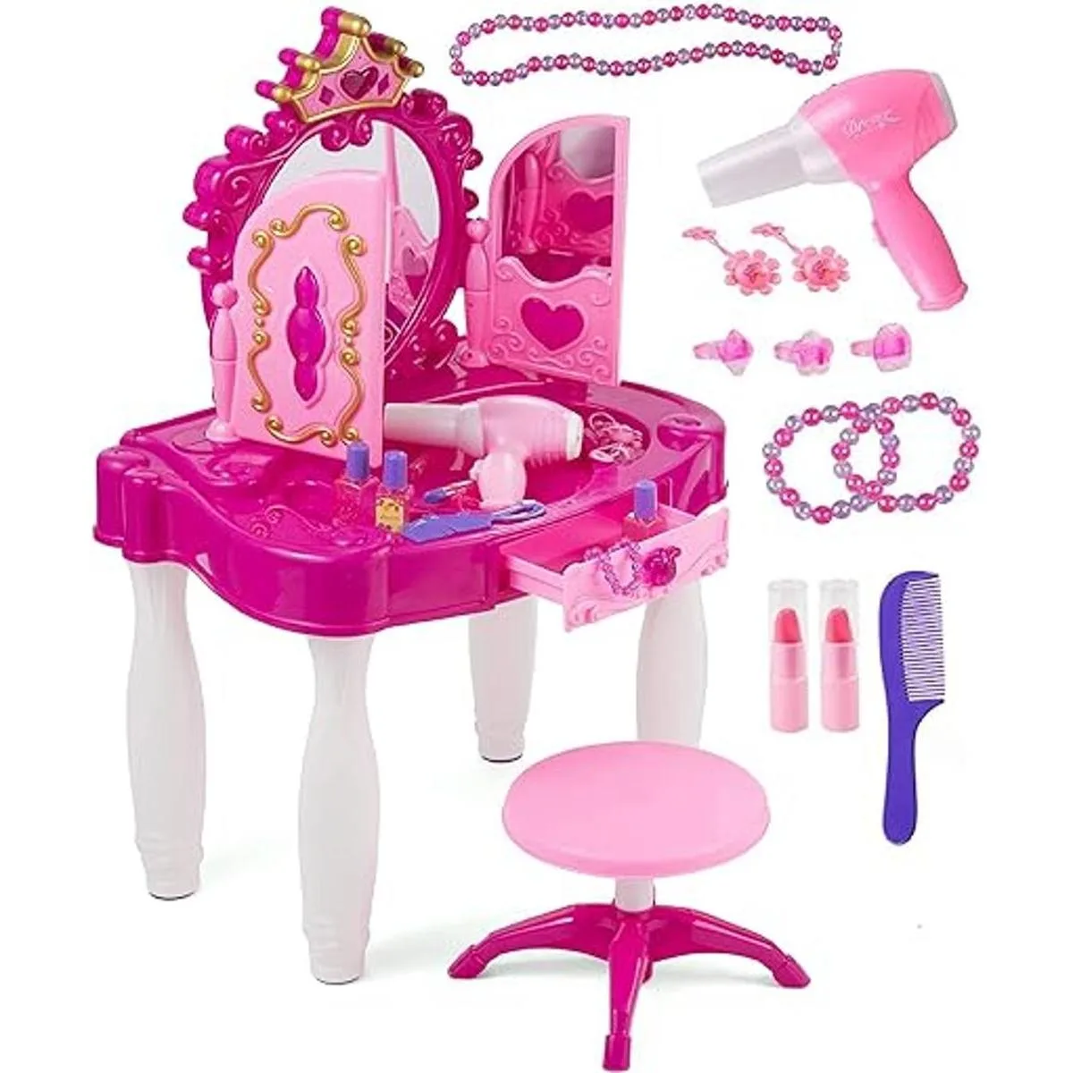 PREXTEX Mesa de maquillaje para niños con espejo y silla_1
