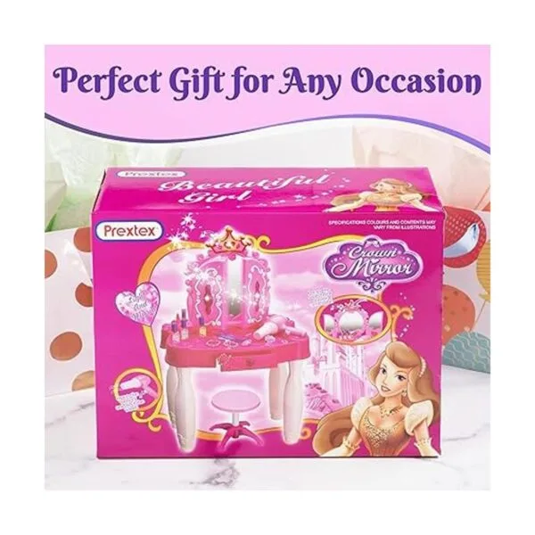 PREXTEX Mesa de maquillaje para niños con espejo y silla_5