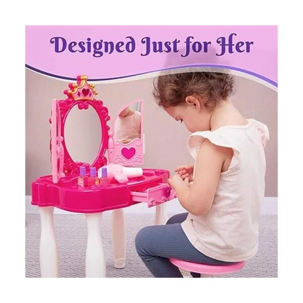 PREXTEX Mesa de maquillaje para niños con espejo y silla_6