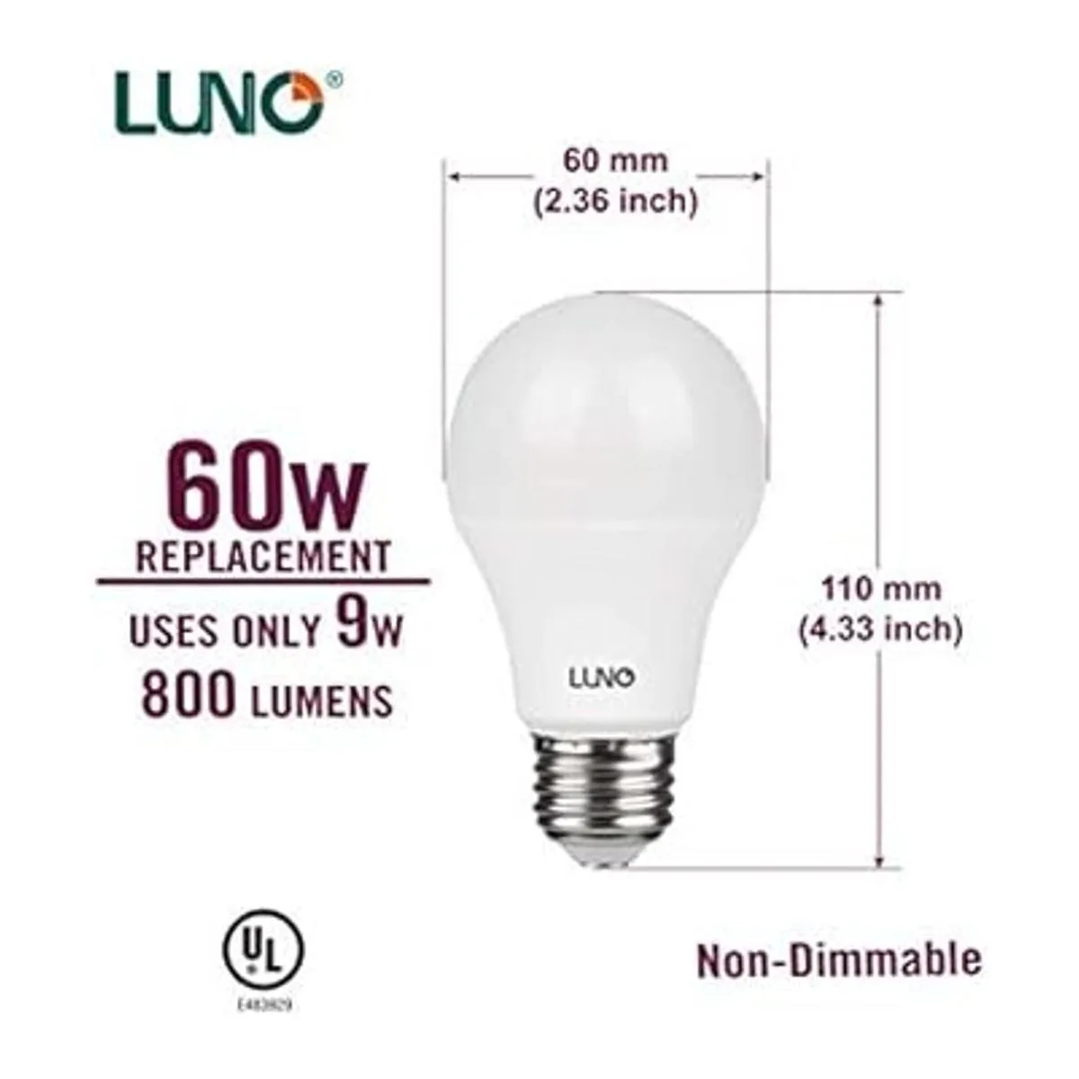 LUNO Bombilla LED A19 no regulable 9.0 W equivalente a_3