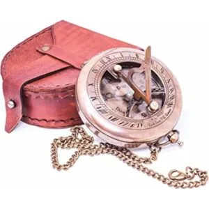 A S Handicrafts Brújula de latón con caja de cuero y_1