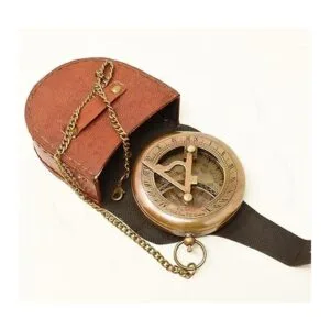 A S Handicrafts Brújula de latón con caja de cuero y_3