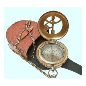 A S Handicrafts Brújula de latón con caja de cuero y_2